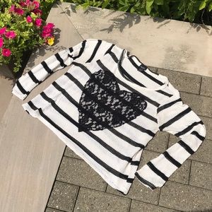 RUE 21 mesh black white lace heart crop top XL